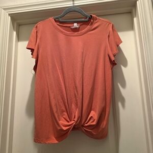 Time and Tru Coral Short Sleeve Knot Top